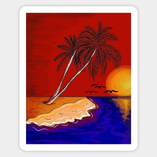 Palm and the Beach Retro Sticker